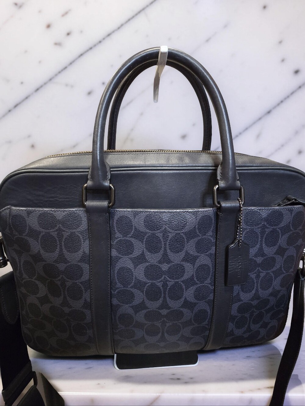 Coach Perry Slim Briefcase Signature Canvas Black Charcoal